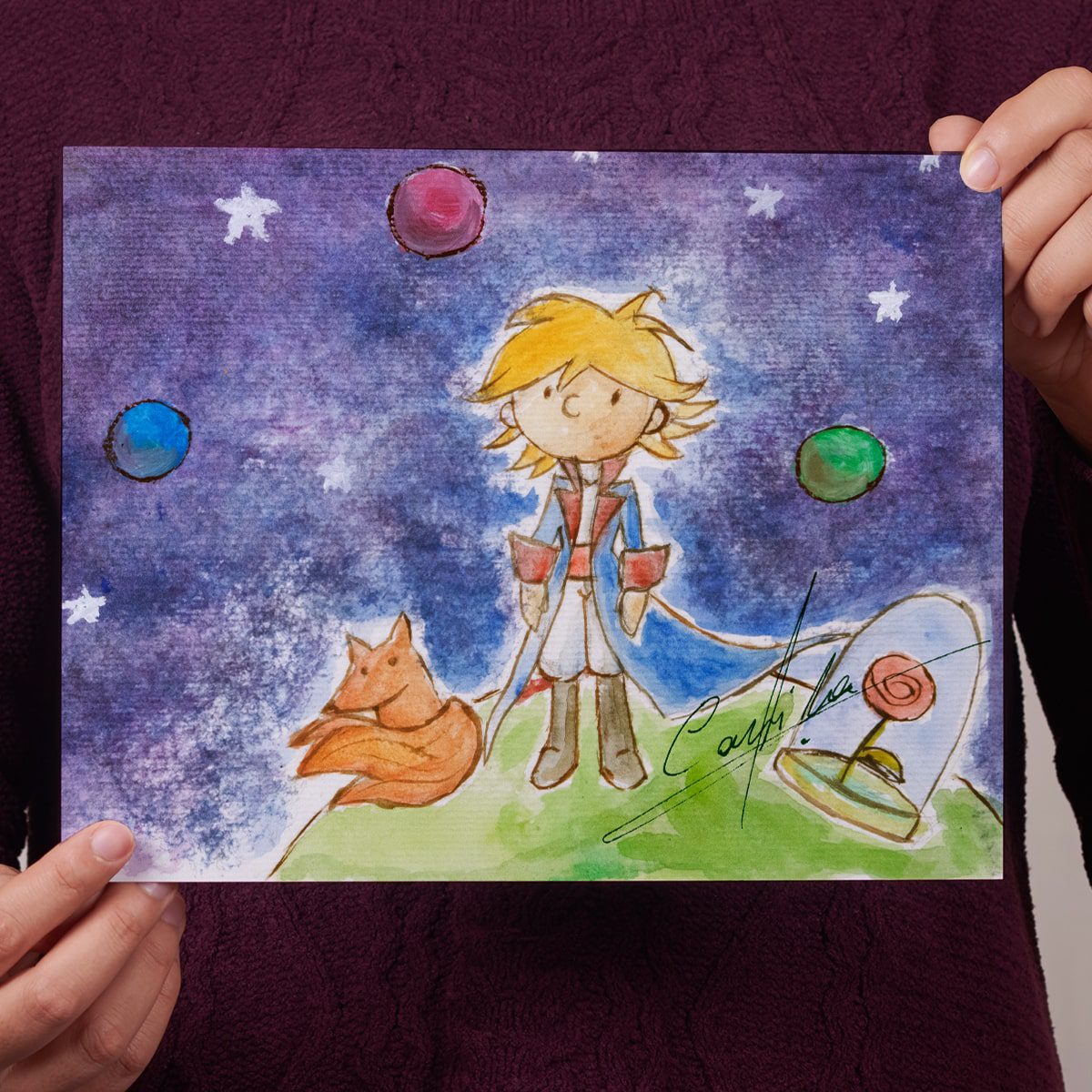 lamina principito ilustracion naif carta