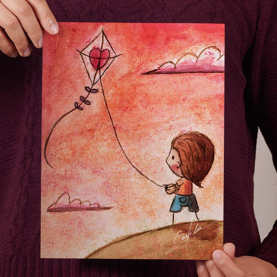 lamina niño volantin ilustracion naif